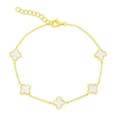 Sterling Silver, Mother of Pearl Clover Anklet