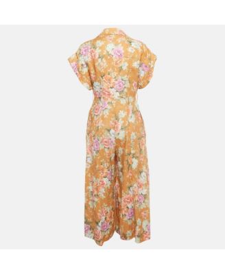 Women's Brown Floral Print Linen Jumpsuit