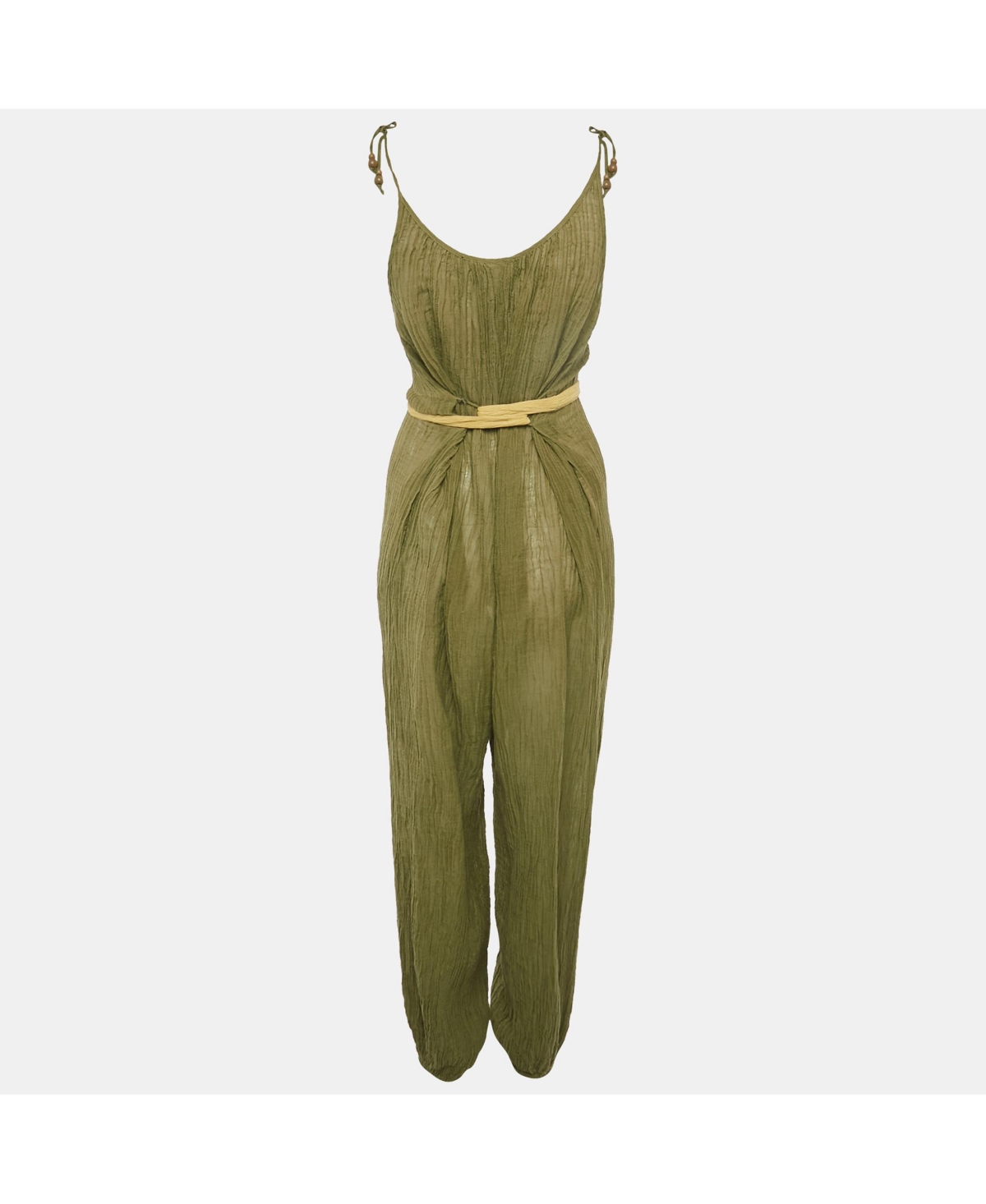 Pre-Owned Zimmermann Women's Olive Green Ramie & Cotton Belted Jumpsuit