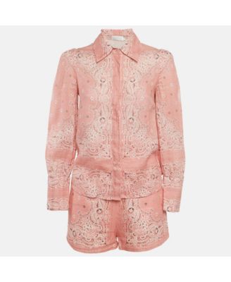 Women's Pink Paisley Print Linen Set