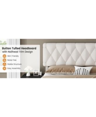  Upholstered Platform Bed Frame with Diamond Button Tufted Headboard &acirc;€“ 2 Spacious Storage Drawers &acirc;€“ Bedroom - Full
