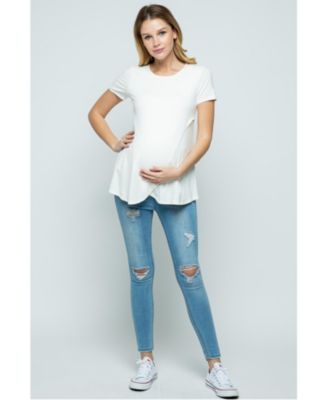 Maternity Short Sleeve Layered Wrap Nursing Top
