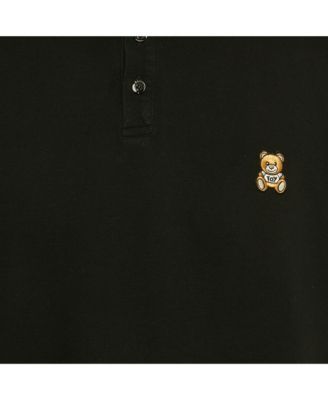 Men's Black Teddy Applique Cotton Knit Polo T-Shirt