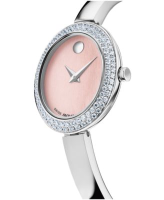 Women's Museum Bangle Oval Lab Grown Diamond Swiss Quartz Silver Stainless Steel Watch, 22 x 26mm