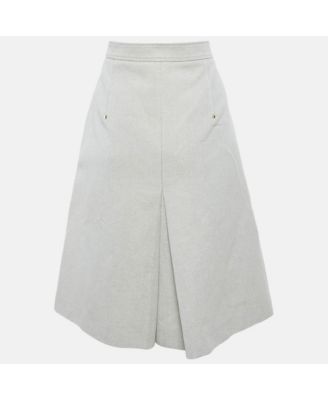 Women's Beige Canvas Leather Trim Short Skirt