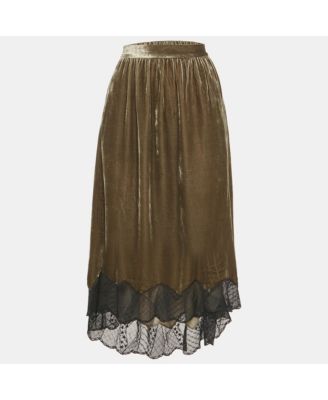 Women's Green Lace Trim Velvet Joslin Midi Skirt
