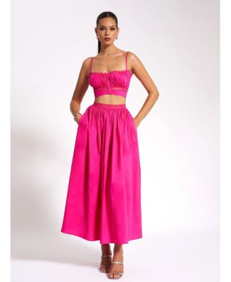 Women's Martha Fuchsia Cotton Poplin Maxi Skirt With Lace Trim