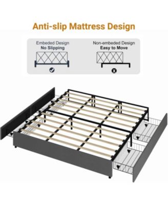 Platform Bed Frame with 4 Storage Drawers, Mattress Foundation
