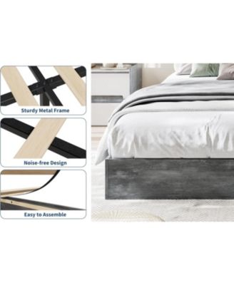 Wood Platform Bed with Sturdy Wooden Slats, Floor-Standing Bed Frame, Modern Minimalist Design Space-Saving Bed Frame, No Box Spring Needed