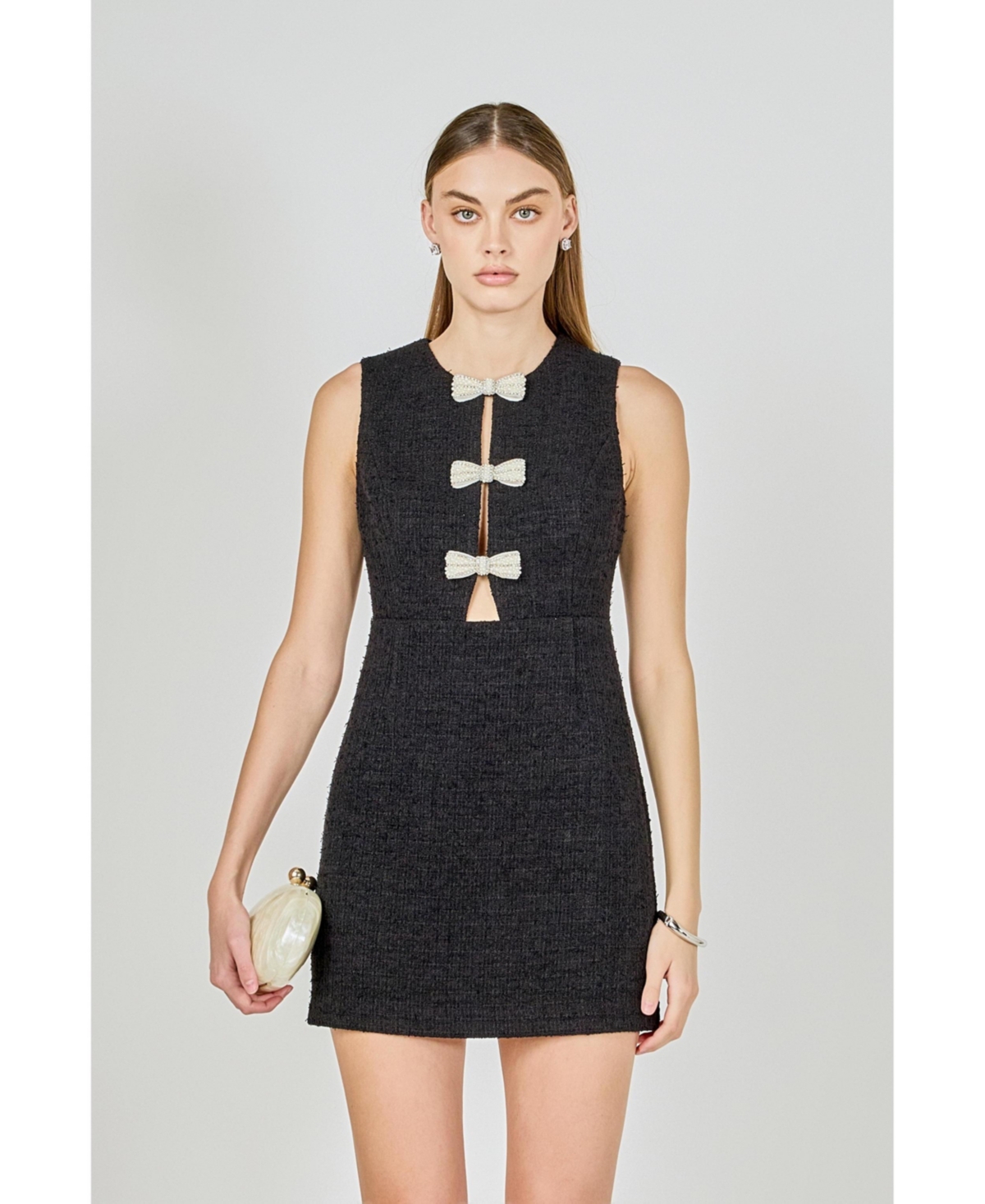 endless rose Women's Pearl Bow Mini Dress