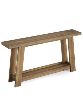 63-Inch Solid Wood Console Table, Farmhouse Entryway Table with 2-Tier Shelf, Narrow Sofa Table Behind Couch