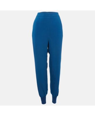 Women's Blue Crepe And Rib Knit Trim Joggers