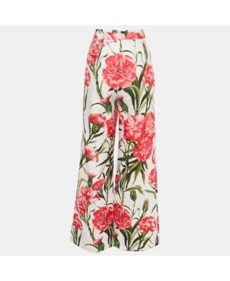 Women's White/pink Floral Print Jersey Flared Trousers