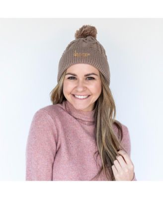 Women's Cable Knit Pom-Pom Beanie - Beige