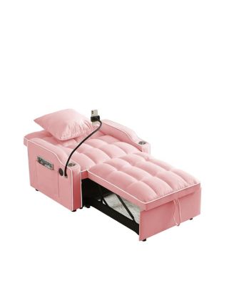 Sofa Bed Convertible Sleeper Chair, Adjustable Pull Out Folding Sofa Bed (Pink)