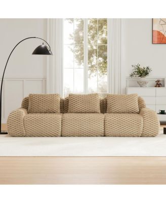 Modern Modular Sectional Sofa, Flannelette Fabric, Oversized 3-Seater Couch, Light Camel