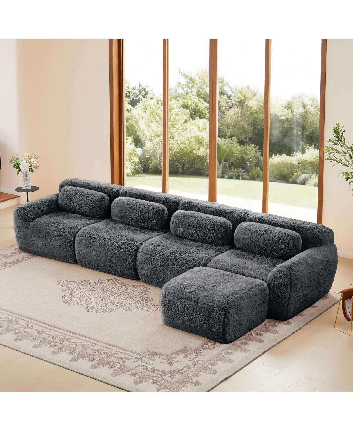 Streamdale L-shaped Plush Modular Sectional Sofa, Dark Gray