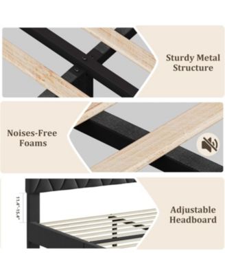 Queen Upholstered Bed Frame with Headboard and Wood Slats
