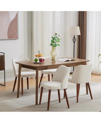 Leather Dining Chairs Set of 4 Upholstered PU Dining Chair with Wood Legs, Wing Backrest, Wooden Kitchen Chairs with Thick Cushions