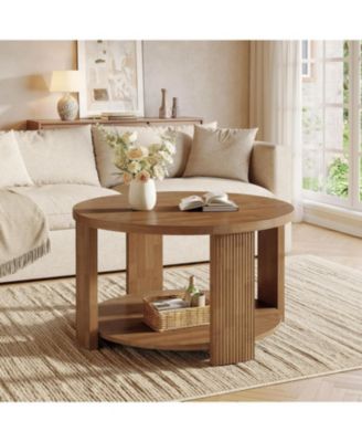 2-Tier Round Coffee Table for Living Room, 31.5-Inch Mid-Century Modern Circle Accent Center Table with Thick Tabletop, Low Cocktail Tea