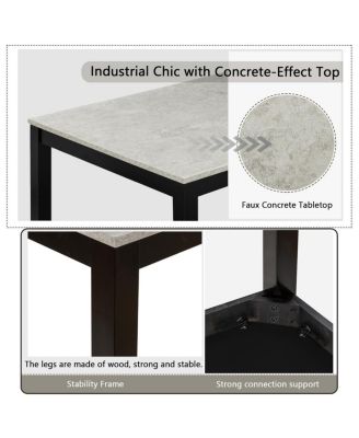 5-Piece Dining Set with Concrete-Effect Melamine Tabletop, Modern Wooden Dining Table Set, Gray&Black