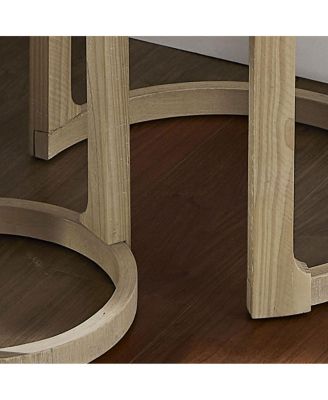  24" 2PC Curved Round Wooden Coffee Table Set, Mid Century Rustic Oak