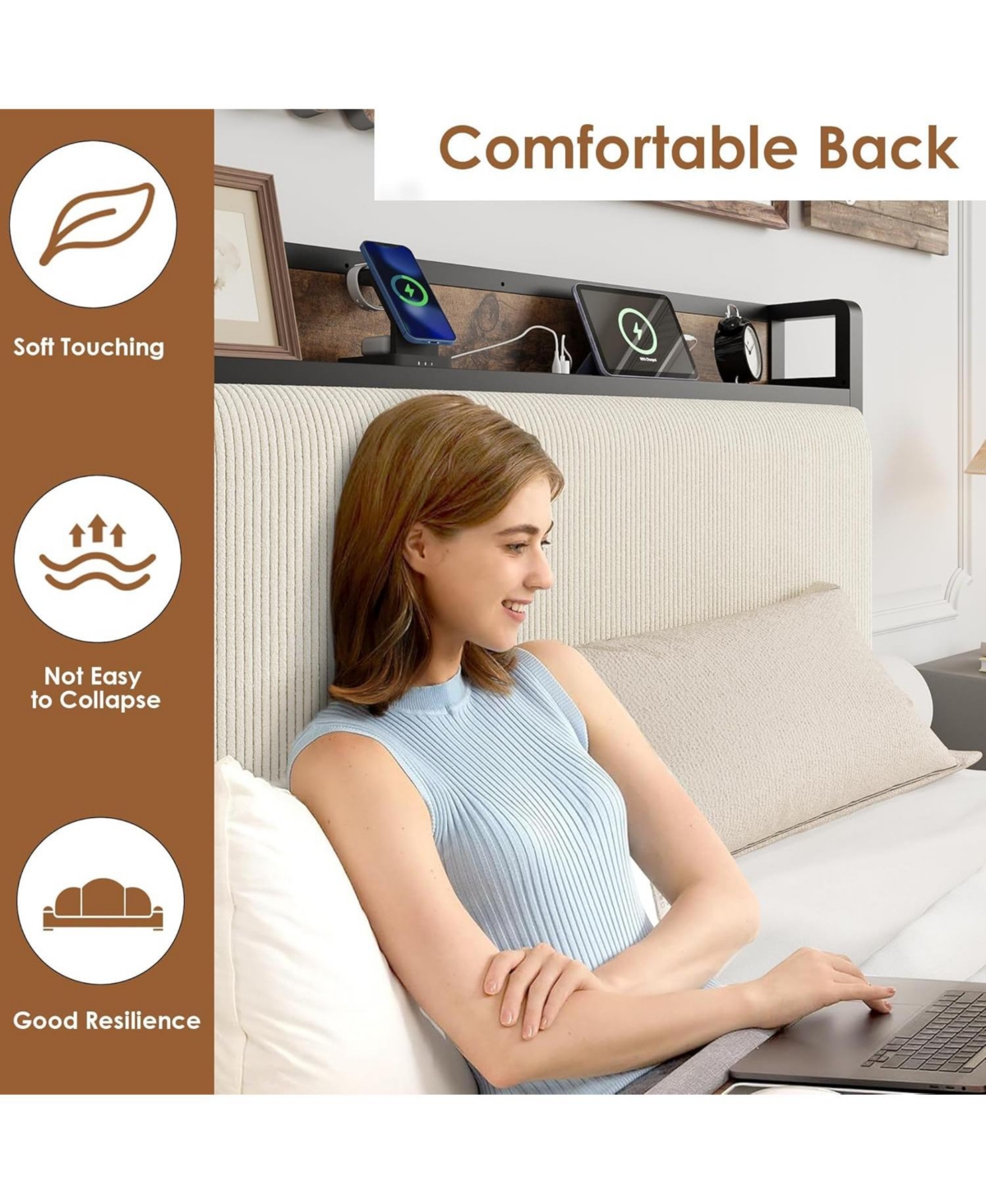 gaomon Twin Size Upholstered Platform Bed Frame with Storage Headboard and Charging Station, Corduroy Fabric Bed with 2 Rolling Drawers