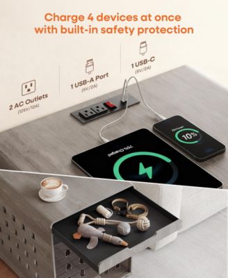 Dog Crate End Table with Charging Station, Furniture Style Pet Crate Nightstand for Dogs