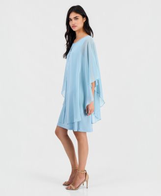 Petite Chiffon-Overlay Cape Dress