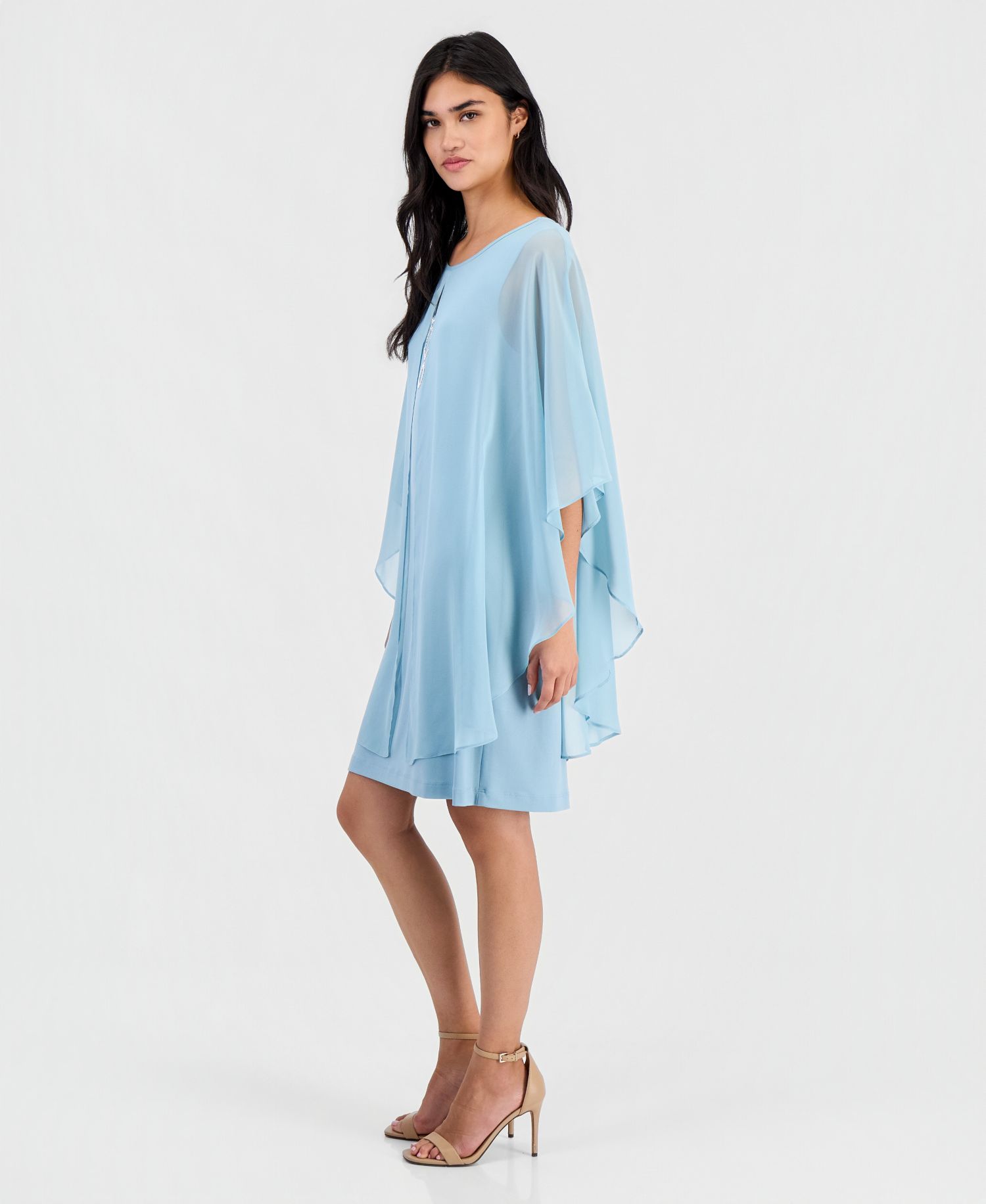 Petite Embellished Keyhole Chiffon Overlay Sheath Dress