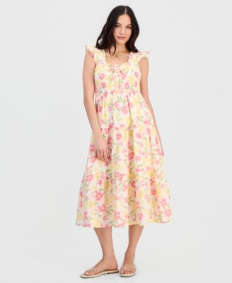 Juniors' Cotton Flutter-Sleeve Midi Dress