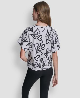 Women's Heart Print Short-Sleeve Crew Neck Top