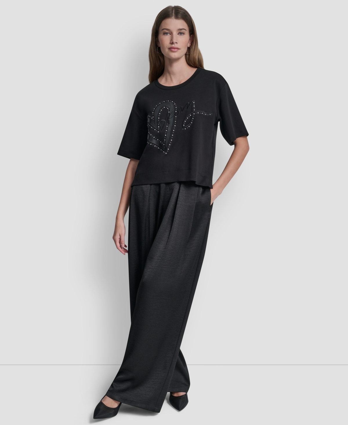 Dkny Women's Short-Sleeve Heart Script Logo Crew Neck Shirt