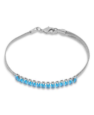 Herringbone 5 ct. t.w Blue Cubic Zirconia Baguette Stones on Herringbone Chain Tennis Bracelet, Created for Macy's