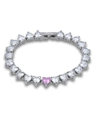 7mm Heart Cut Cubic Zirconia Stones with 7mm Pink Center Cubic Zirconia Stone Bracelet, Created for Macy's
