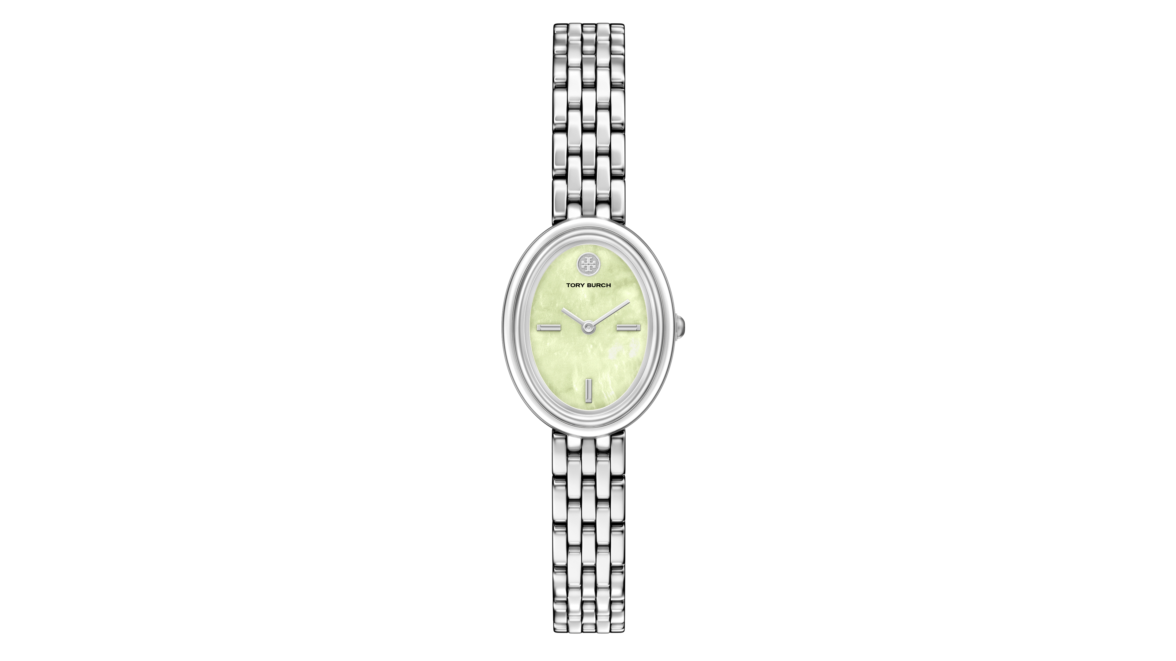 Tory Burch Women's The Oval Quartz Two-Hand Silver Stainless Steel Watch, 30mm