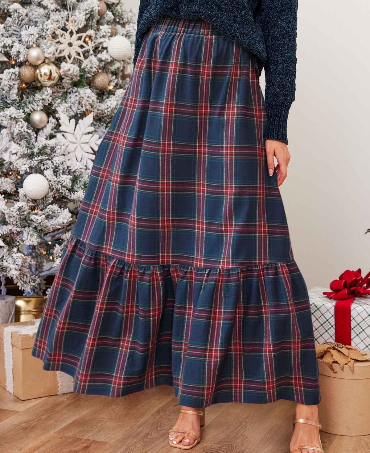 Cupshe Women's Plaid Ruffled Maxi Skirt.