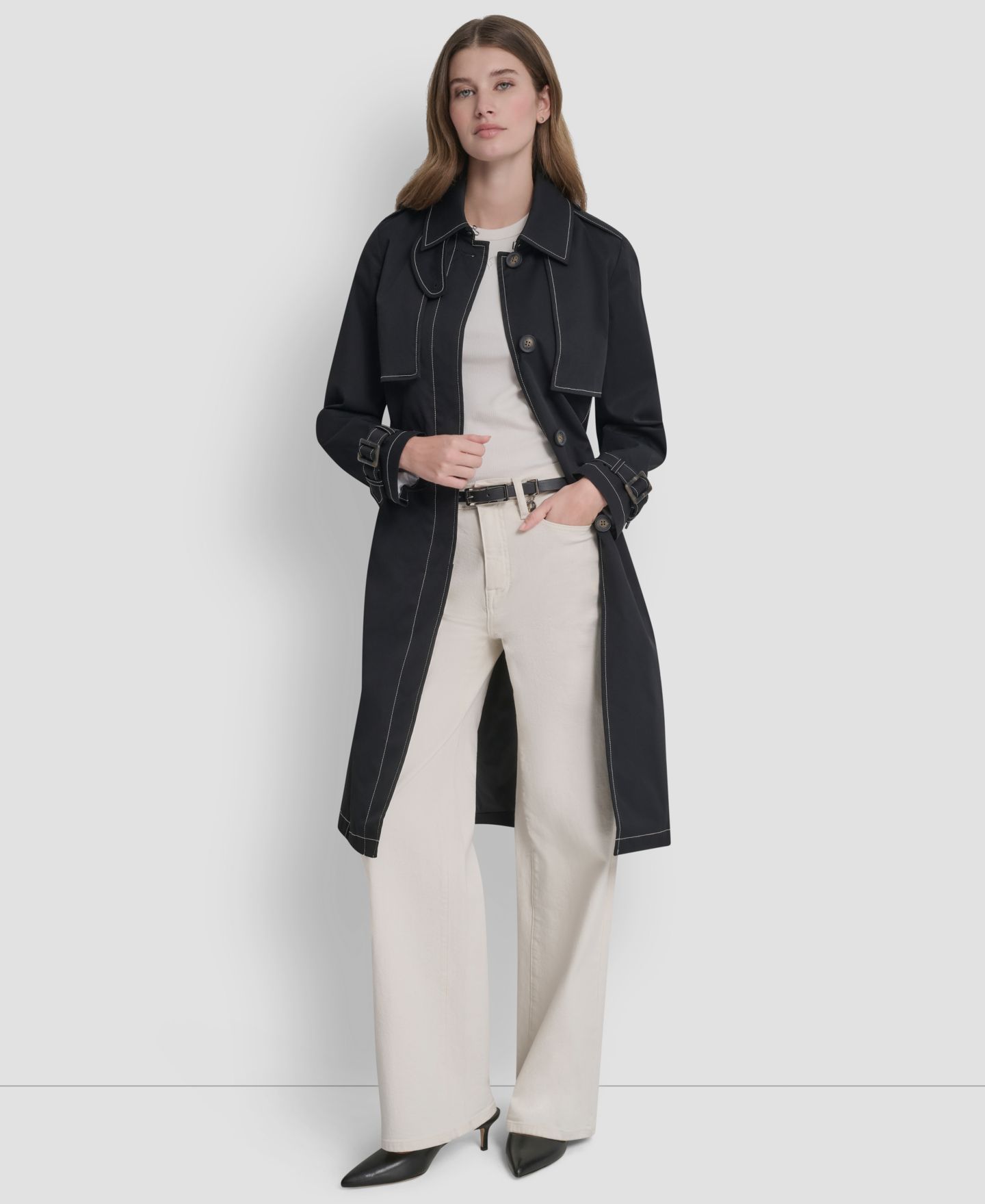 Женский топ DKNY Top Collar Utility Raincoat, цвет: Чёрный — фото 2
