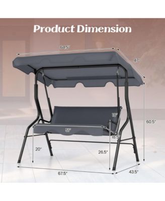 3 Seat Outdoor Patio Canopy Porch Swing with Cushioned Steel Frame