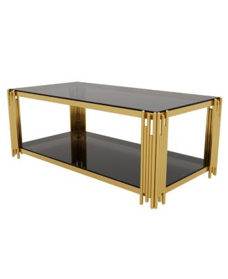 Modern Black Mirror Coffee Table with Gold Finish & Shelf, 47.5