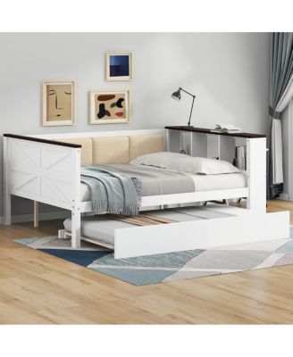 Wood Daybed with Storage, USB, and Trundle