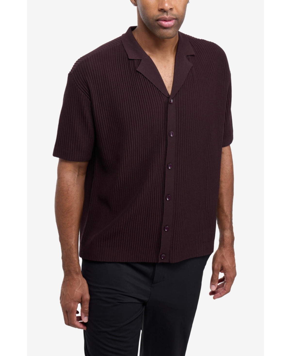 Xray Men's Short Sleeve Vertical Ottoman Camp Collar Button Down Sweater Polo