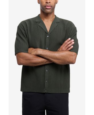 X RAY Men's Short Sleeve Vertical Ottoman Camp Collar Button Down Sweater Polo