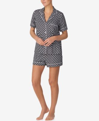 Women's Sleepwear Short-Sleeve Notch Collar Top & Boxers, 2-Piece Set