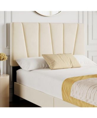 Size Bed Frame with Adjustable Headboard, Linen Upholstered Platform Bedframe with Strong Wooden Slats, Easy Assembly