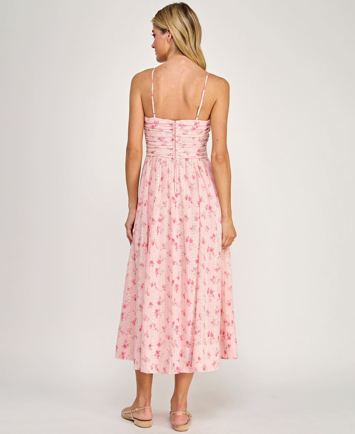 City Studios Juniors' Floral Embroidered Twist-Front Midi Dress