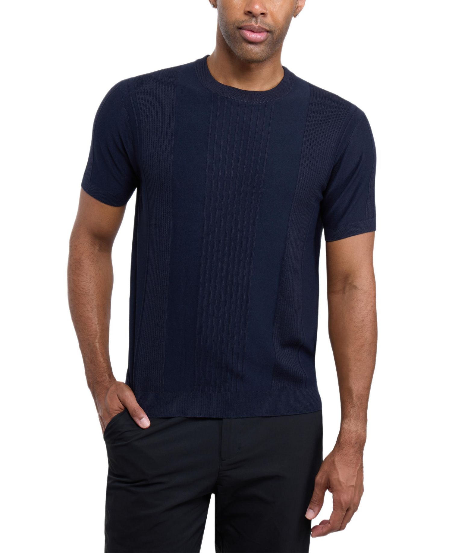 X RAY Men's Crew Rib Neck Raised Stripe Sweater