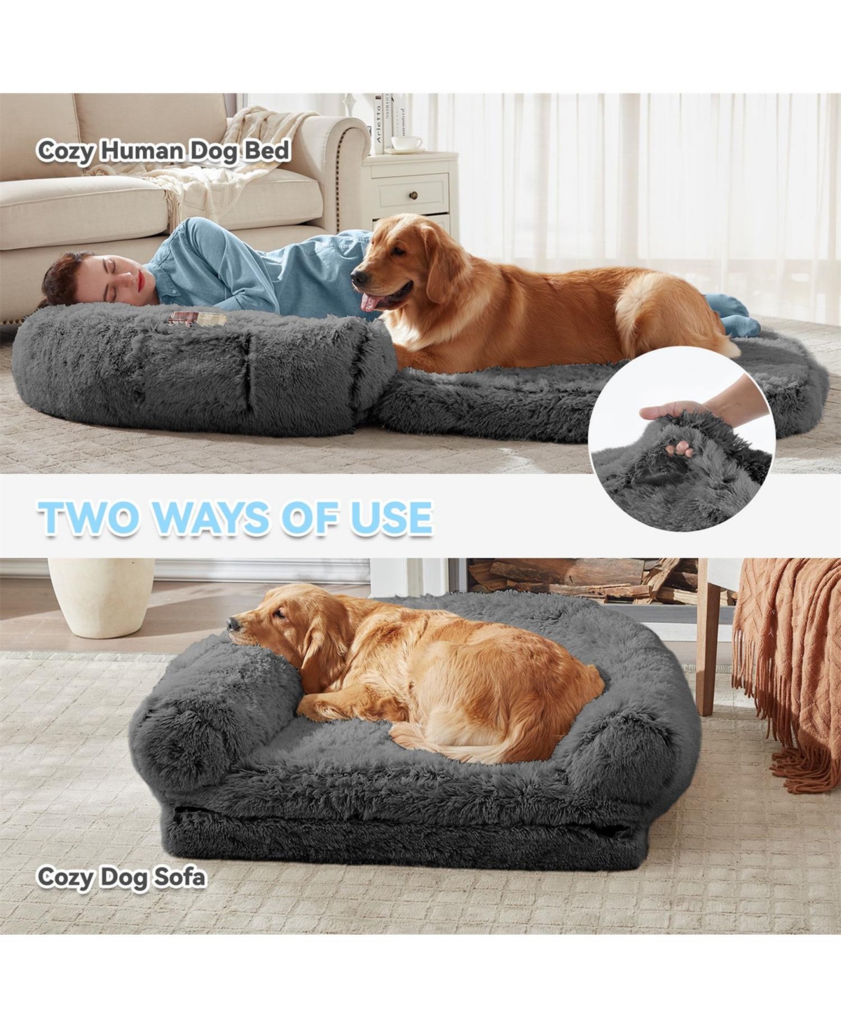 Aostirmotor 71" Extra Large Dog Bed for People - Foldable Plush Sofa You & Pet