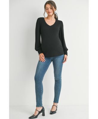 Maternity Long Sleeve Ribbed V Neck Top
