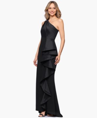 Women's Long One Shoulder Ruffle Ball Gown Dress